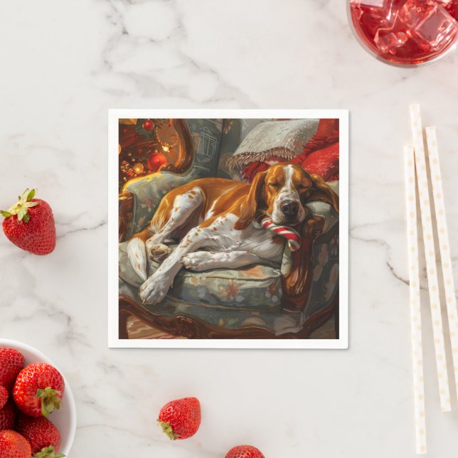 American English Foxhound Dog Christmas Festive Napkins (Insitu)