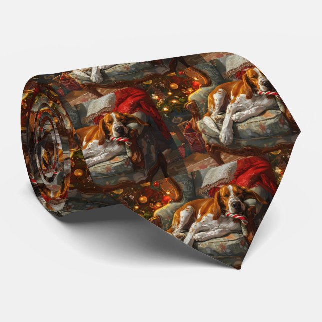 American English Foxhound Dog Christmas Festive Neck Tie (Rolled)