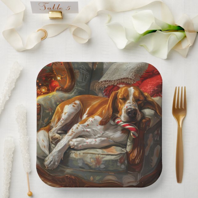 American English Foxhound Dog Christmas Festive Paper Plates (Wedding)