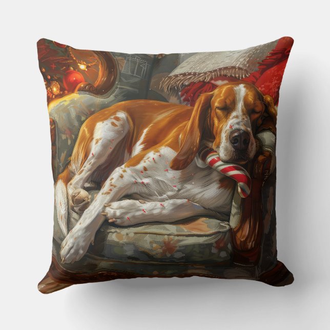 American English Foxhound Dog Christmas Festive Throw Pillow (Back)