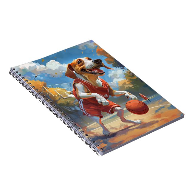 American English Foxhound Dog Playing Basketball Notebook (Right Side)