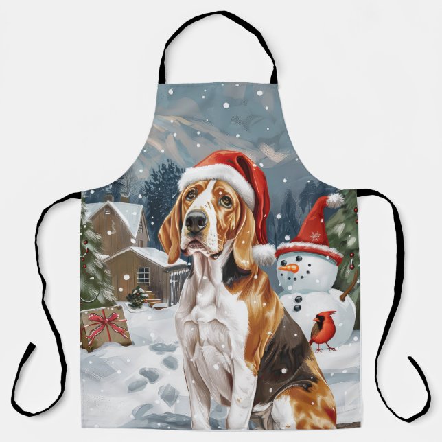 American English Foxhound Dog Winter Christmas Joy Apron (Front)