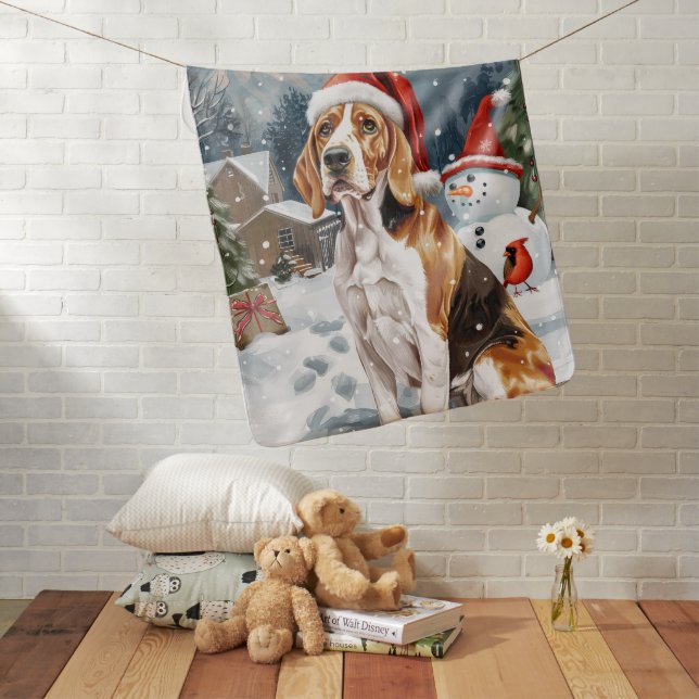 American English Foxhound Dog Winter Christmas Joy Baby Blanket (In Situ)