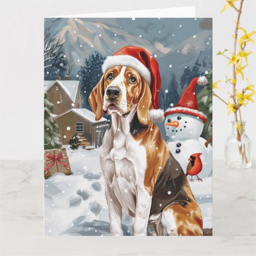 American English Foxhound Dog Winter Christmas Joy Card