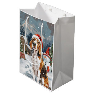 American English Foxhound Dog Winter Christmas Joy Medium Gift Bag