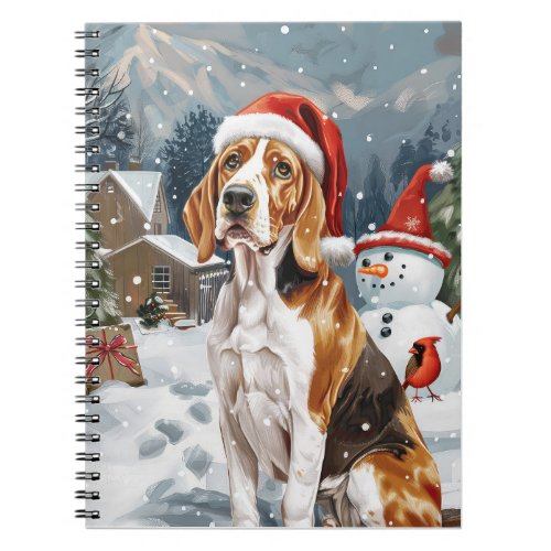 American English Foxhound Dog Winter Christmas Joy Notebook