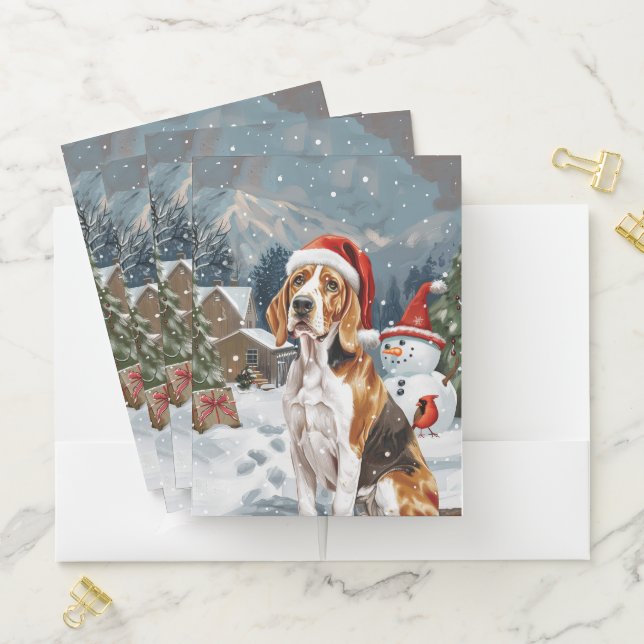 American English Foxhound Dog Winter Christmas Joy Pocket Folder (In Situ)