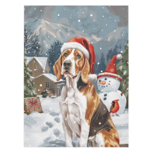 American English Foxhound Dog Winter Christmas Joy Tablecloth