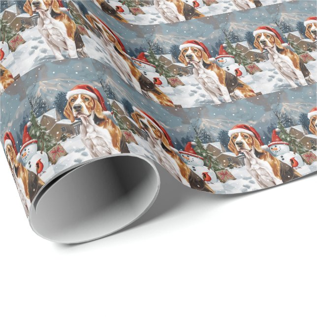 American English Foxhound Dog Winter Christmas Joy Wrapping Paper (Roll Corner)