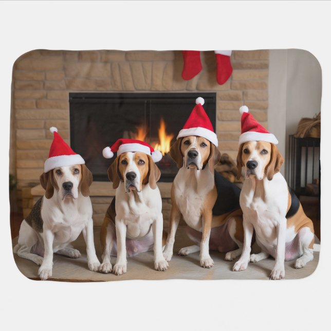 American English Foxhound Fireplace Christmas Baby Blanket (Horizontal)