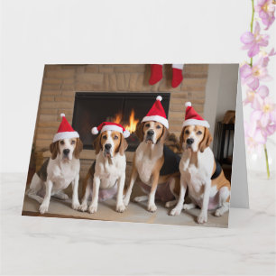 American English Foxhound Fireplace Christmas Card