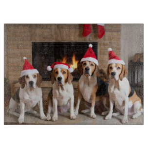 American English Foxhound Fireplace Christmas Cutting Board