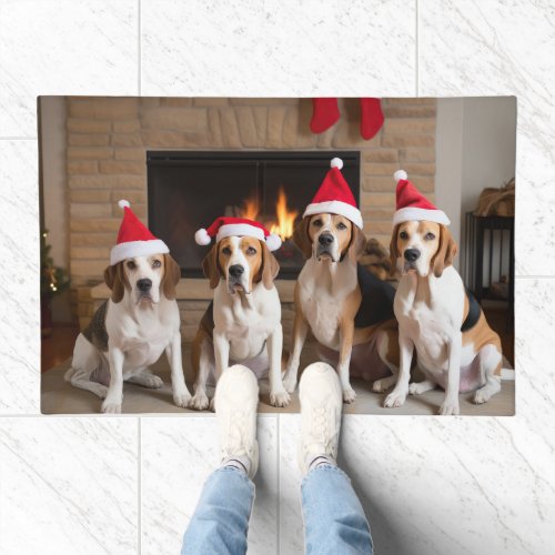 American English Foxhound Fireplace Christmas Doormat