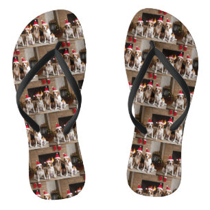American English Foxhound Fireplace Christmas Flip Flops