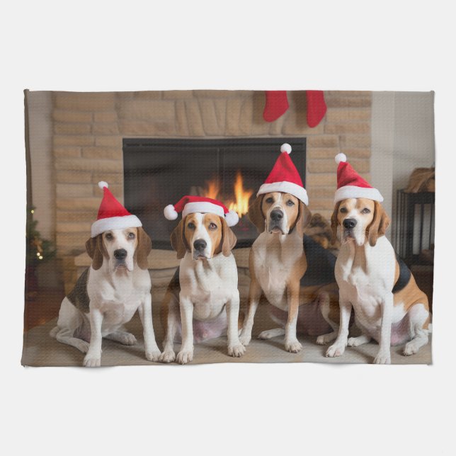 American English Foxhound Fireplace Christmas Kitchen Towel (Horizontal)