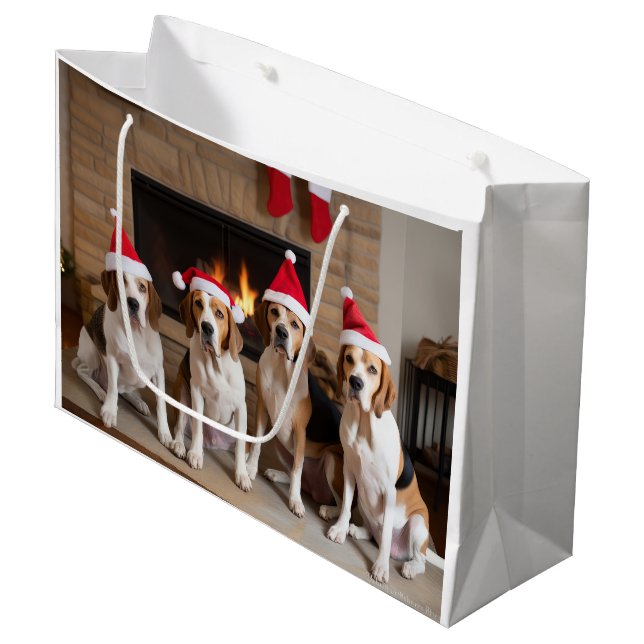 American English Foxhound Fireplace Christmas Large Gift Bag (Front Angled)