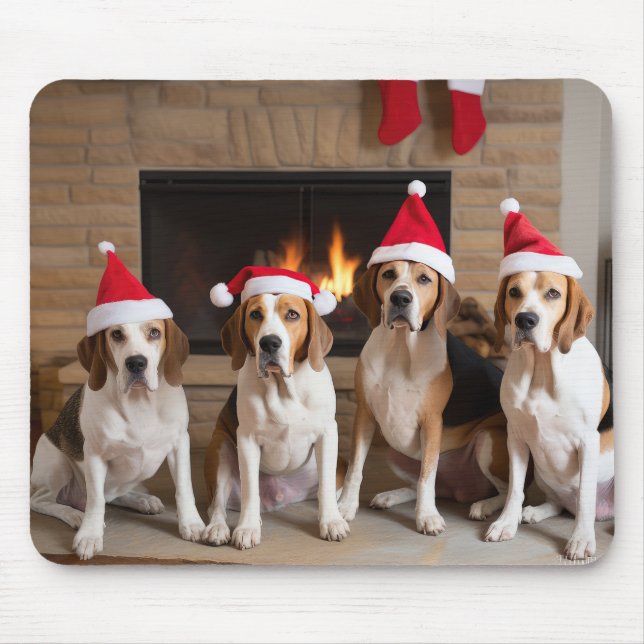 American English Foxhound Fireplace Christmas Mouse Pad (Front)