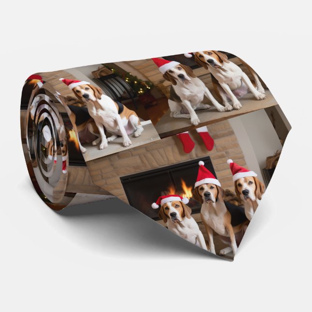 American English Foxhound Fireplace Christmas Neck Tie (Rolled)