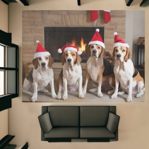 American English Foxhound Fireplace Christmas Rug