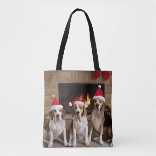 American English Foxhound Fireplace Christmas Tote Bag