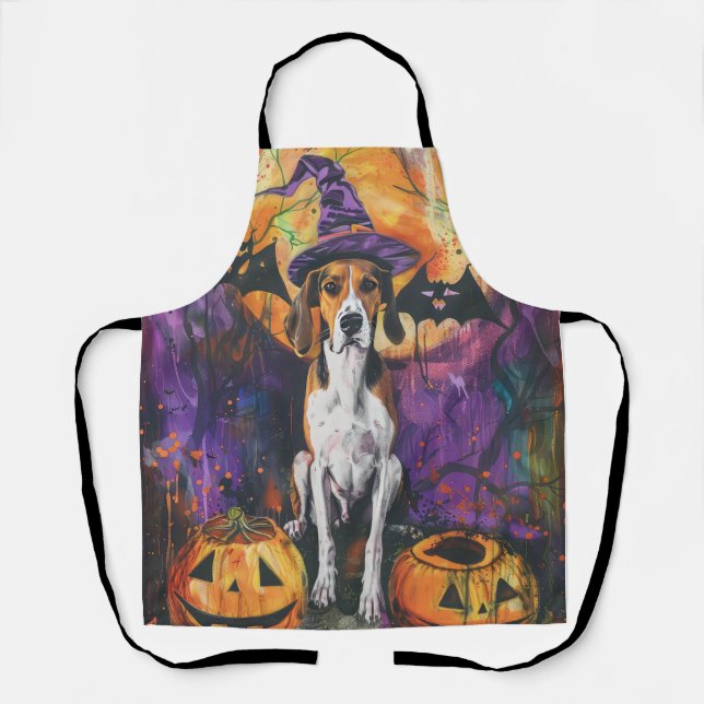 American English Foxhound Halloween Pumpkin  Apron (Front)