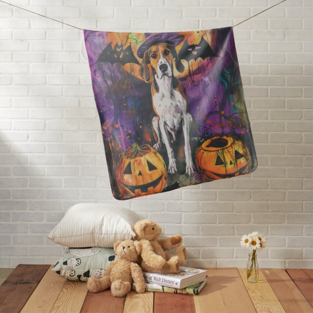 American English Foxhound Halloween Pumpkin  Baby Blanket (In Situ)