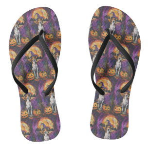 American English Foxhound Halloween Pumpkin Flip Flops