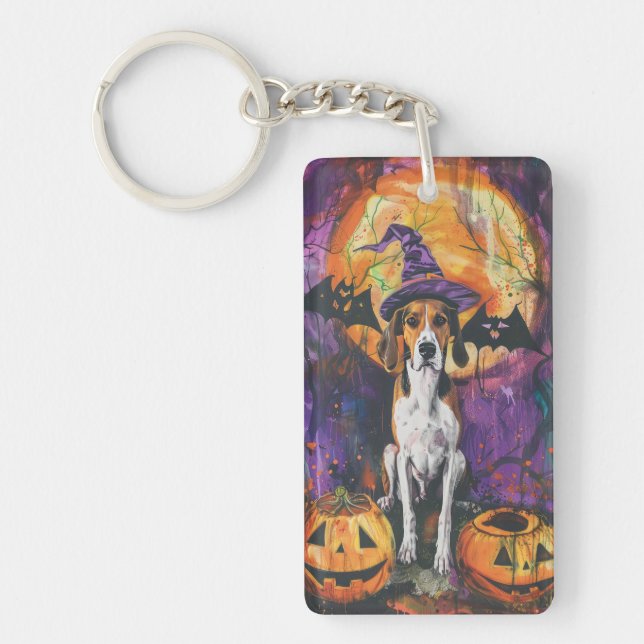 American English Foxhound Halloween Pumpkin  Keychain (Front)
