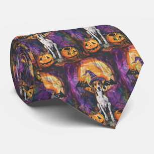 American English Foxhound Halloween Pumpkin Neck Tie
