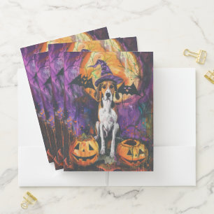 American English Foxhound Halloween Pumpkin Pocket Folder