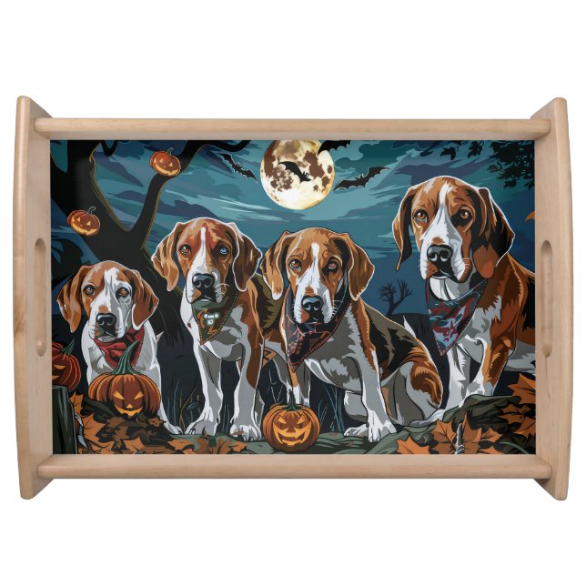 American English Foxhound Halloween Spooky  Serving Tray (Front)