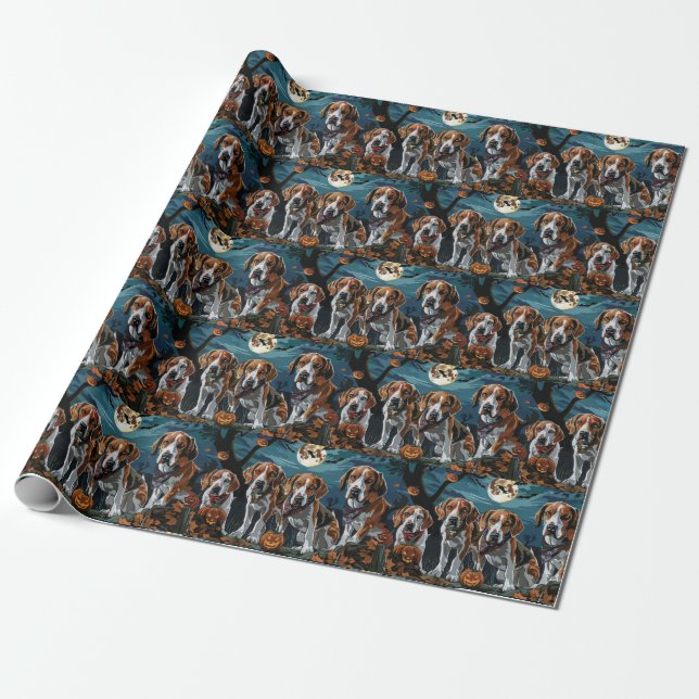 American English Foxhound Halloween Spooky  Wrapping Paper (Unrolled)