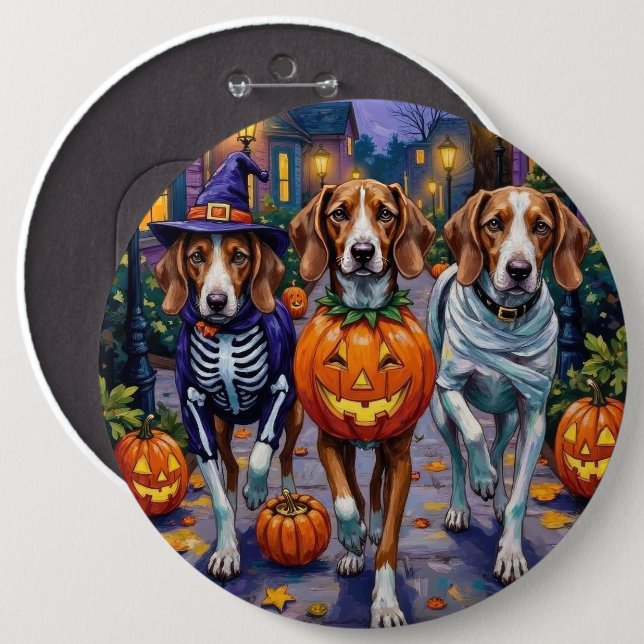 American English Foxhound In Halloween Costumes Button (Front & Back)