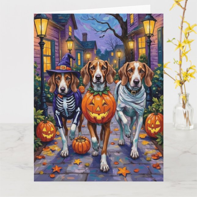 American English Foxhound In Halloween Costumes Card (Yellow Flower)