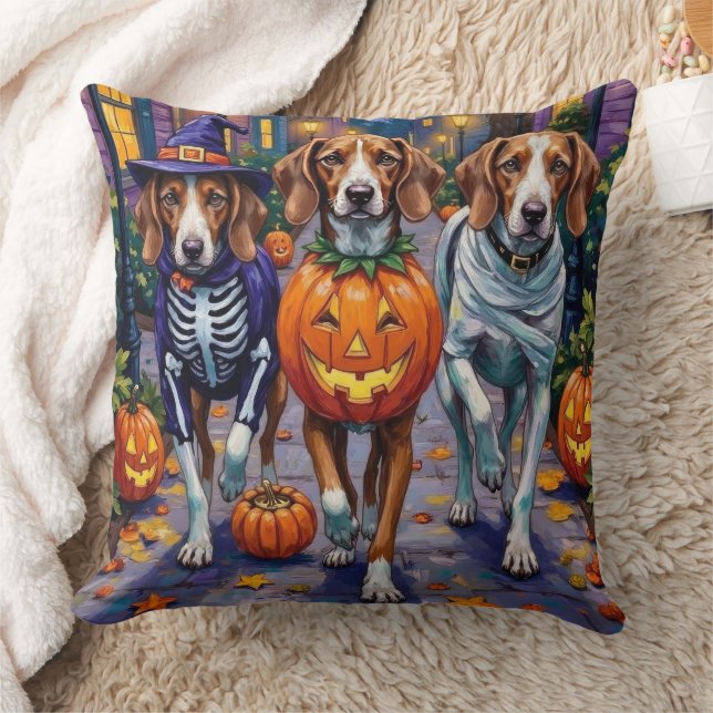 American English Foxhound In Halloween Costumes Throw Pillow (Blanket)