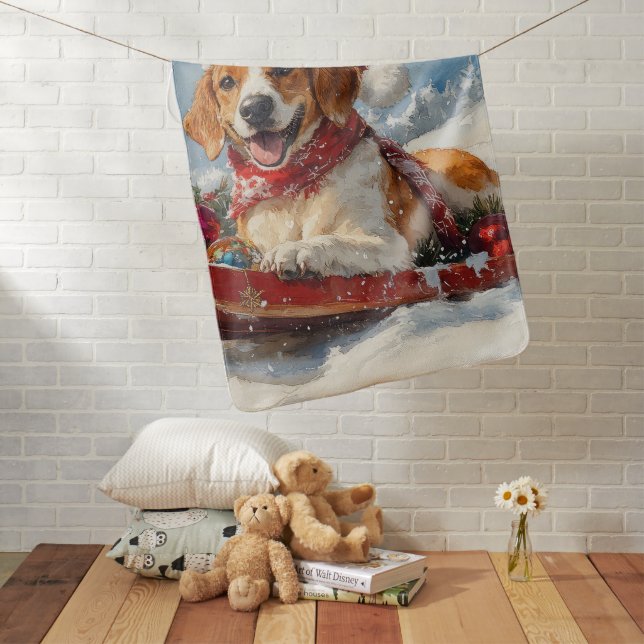 American English Foxhound in Sledge Christmas Baby Blanket (In Situ)
