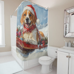 American English Foxhound in Sledge Christmas Shower Curtain