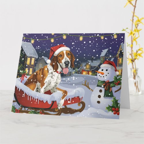 American English Foxhound in Sleigh Snow Christmas Card