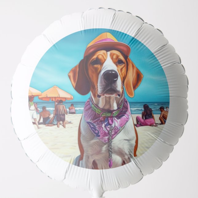 American English Foxhound on Beach, summer gift  Balloon (Front)