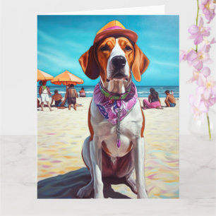 American English Foxhound on Beach, summer gift Card