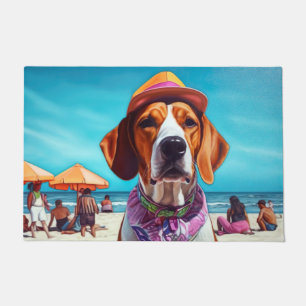 American English Foxhound on Beach, summer gift  Doormat