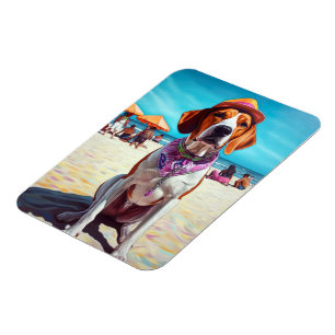 American English Foxhound on Beach, summer gift Magnet