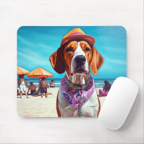 American English Foxhound on Beach summer gift  Mouse Pad