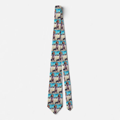 American English Foxhound on Beach summer gift  Neck Tie