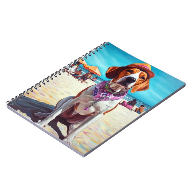 American English Foxhound on Beach, summer gift  Notebook (Left Side)