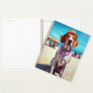 American English Foxhound on Beach, summer gift Planner