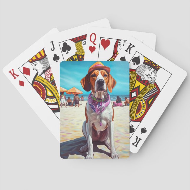 American English Foxhound on Beach, summer gift  Poker Cards (Back)