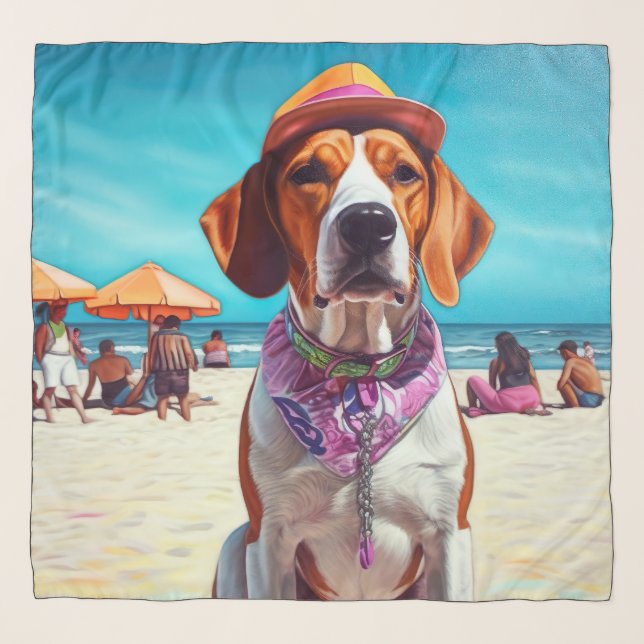 American English Foxhound on Beach, summer gift  Scarf (Front)