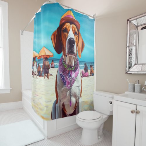 American English Foxhound on Beach summer gift  Shower Curtain