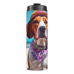 American English Foxhound on Beach, summer gift  Thermal Tumbler